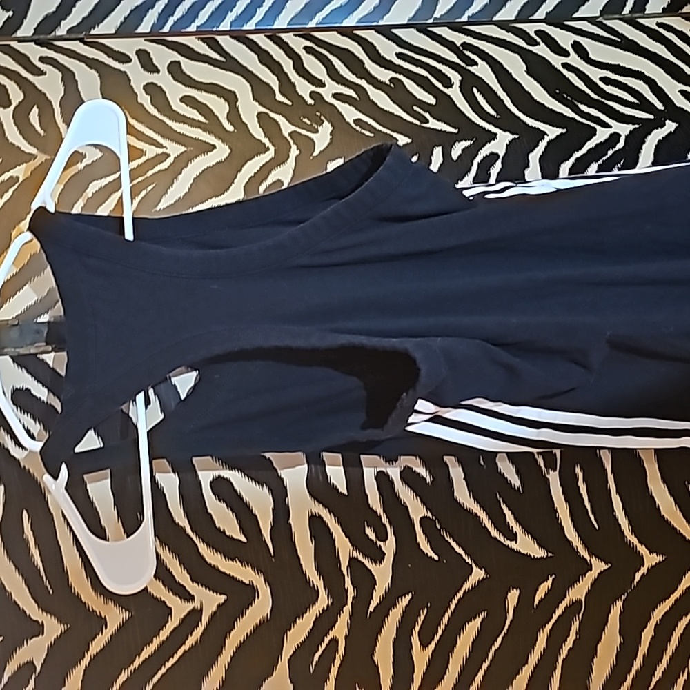 ADIDAS FIREBIRD Black with white stripe Maxi dress - Picture 2 of 4